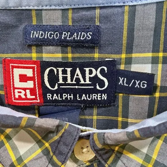 Chaps Indigo Plaid Long Sleeve Button Down Shirt  Size XL - Picture 6 of 6